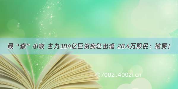 最“蠢”小散 主力384亿巨资疯狂出逃 28.4万股民：被耍！