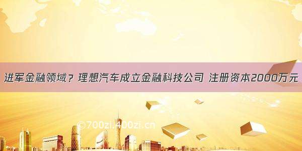 进军金融领域？理想汽车成立金融科技公司 注册资本2000万元