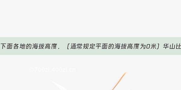 用正负数表示下面各地的海拔高度．（通常规定平面的海拔高度为0米）华山比海平面高200