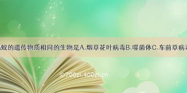 单选题与蚂蚁的遗传物质相同的生物是A.烟草花叶病毒B.噬菌体C.车前草病毒D.朊病毒