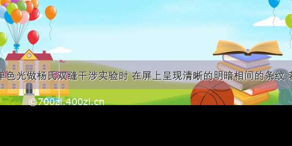 单选题用单色光做杨氏双缝干涉实验时 在屏上呈现清晰的明暗相间的条纹 若将光屏稍