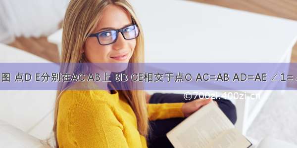 已知 如图 点D E分别在AC AB上 BD CE相交于点O AC=AB AD=AE ∠1=∠2.求证