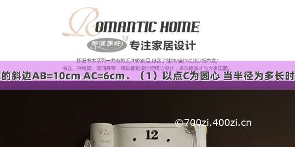 已知Rt△ABC的斜边AB=10cm AC=6cm．（1）以点C为圆心 当半径为多长时 AB与⊙C相切