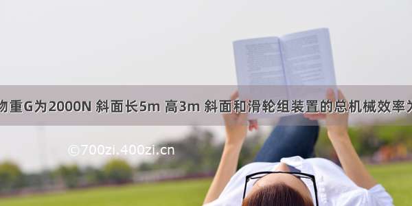 如图所示 物重G为2000N 斜面长5m 高3m 斜面和滑轮组装置的总机械效率为80% 若将