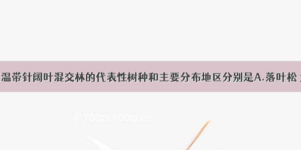 单选题东北区温带针阔叶混交林的代表性树种和主要分布地区分别是A.落叶松 大兴安岭B.红