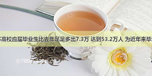 单选题江苏高校应届毕业生比去年足足多出7.3万 达到53.2万人 为近年来毕业生增幅较