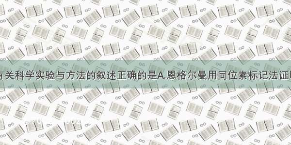 单选题下列有关科学实验与方法的叙述正确的是A.恩格尔曼用同位素标记法证明叶绿体是光