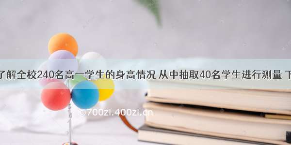 单选题为了了解全校240名高一学生的身高情况 从中抽取40名学生进行测量 下列说法正确