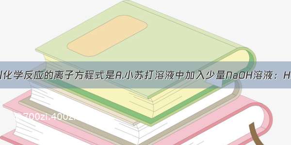 能正确表示下列化学反应的离子方程式是A.小苏打溶液中加入少量NaOH溶液：H?-+2OH-═H2