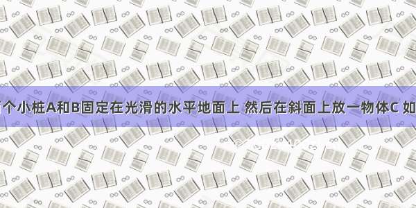 一斜劈被两个小桩A和B固定在光滑的水平地面上 然后在斜面上放一物体C 如图所示。下