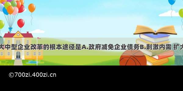 单选题国有大中型企业改革的根本途径是A.政府减免企业债务B.刺激内需 扩大市场C.建立