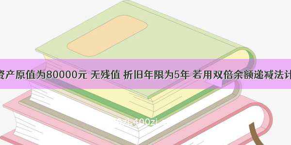 某项固定资产原值为80000元 无残值 折旧年限为5年 若用双倍余额递减法计提折旧 则