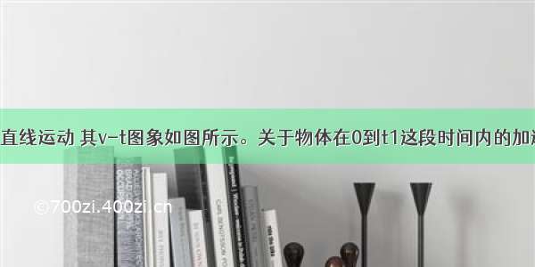 一个物体做直线运动 其v-t图象如图所示。关于物体在0到t1这段时间内的加速度 以下说