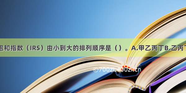 各地区零售饱和指数（IRS）由小到大的排列顺序是（）。A.甲乙丙丁B.乙丙丁甲C.丙乙甲