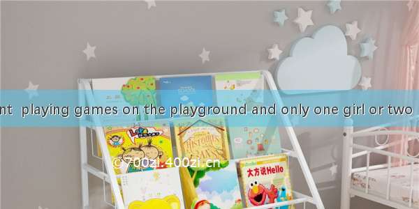 Many a student  playing games on the playground and only one girl or two  reading in the