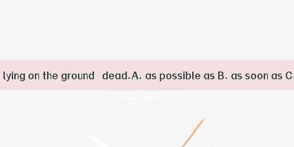 The old man was lying on the ground   dead.A. as possible as B. as soon as C. as far as D.