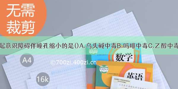 下列各项 引起意识障碍伴瞳孔缩小的是()A.乌头碱中毒B.吗啡中毒C.乙醇中毒D.氰化物中