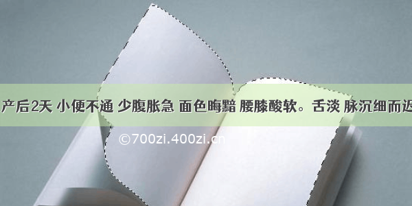 女患者 产后2天 小便不通 少腹胀急 面色晦黯 腰膝酸软。舌淡 脉沉细而迟。应选