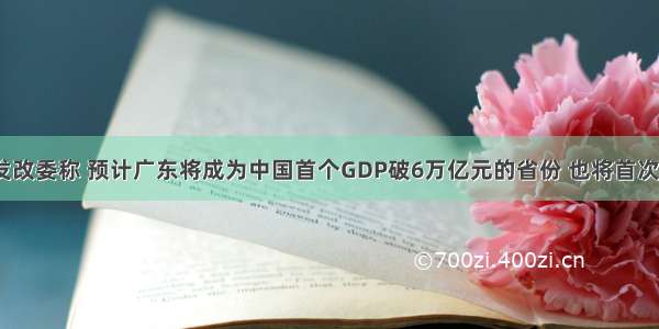 广东省发改委称 预计广东将成为中国首个GDP破6万亿元的省份 也将首次突破1万