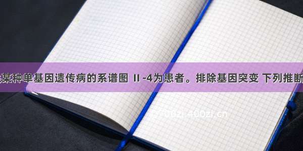 下图为人类某种单基因遗传病的系谱图 Ⅱ-4为患者。排除基因突变 下列推断不合理的是