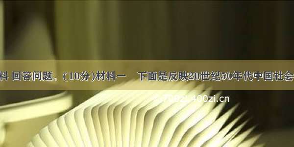 阅读下列材料 回答问题。(10分)材料一　下面是反映20世纪50年代中国社会的两幅图片：