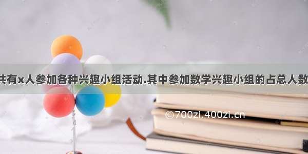 育才小学一共有x人参加各种兴趣小组活动.其中参加数学兴趣小组的占总人数的9分之2 参