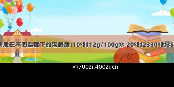 已知 某物质在不同温度下的溶解度:10°时12g/100g水 20°时2330°时35 g/100g