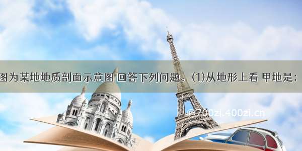 （9分）该图为某地地质剖面示意图 回答下列问题。(1)从地形上看 甲地是；从地质构造