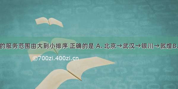 下列城市的服务范围由大到小排序 正确的是 A. 北京→武汉→银川→敦煌B. 上海→杭