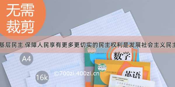 单选题发展基层民主 保障人民享有更多更切实的民主权利是发展社会主义民主政治的基础