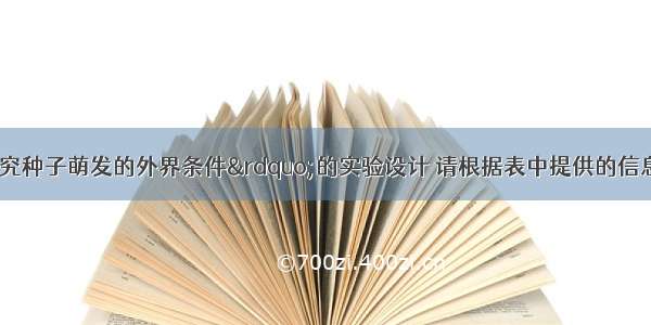 下表为“探究种子萌发的外界条件”的实验设计 请根据表中提供的信息 回答下列问培养