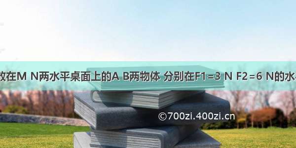 如图所示 放在M N两水平桌面上的A B两物体 分别在F1=3 N F2=6 N的水平拉力作用