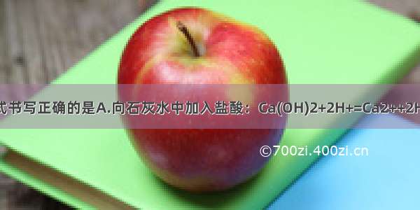 下列离子方程式书写正确的是A.向石灰水中加入盐酸：Ca(OH)2+2H+=Ca2++2H2OB.向碳酸氢