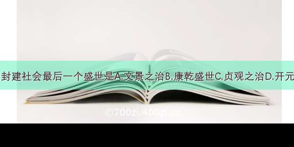 中国封建社会最后一个盛世是A.文景之治B.康乾盛世C.贞观之治D.开元盛世