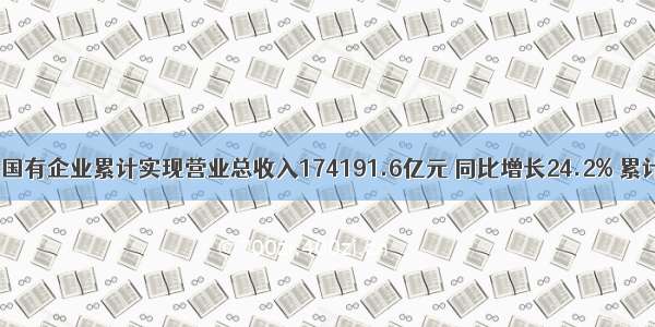 1～6月 国有企业累计实现营业总收入174191.6亿元 同比增长24.2% 累计实现利